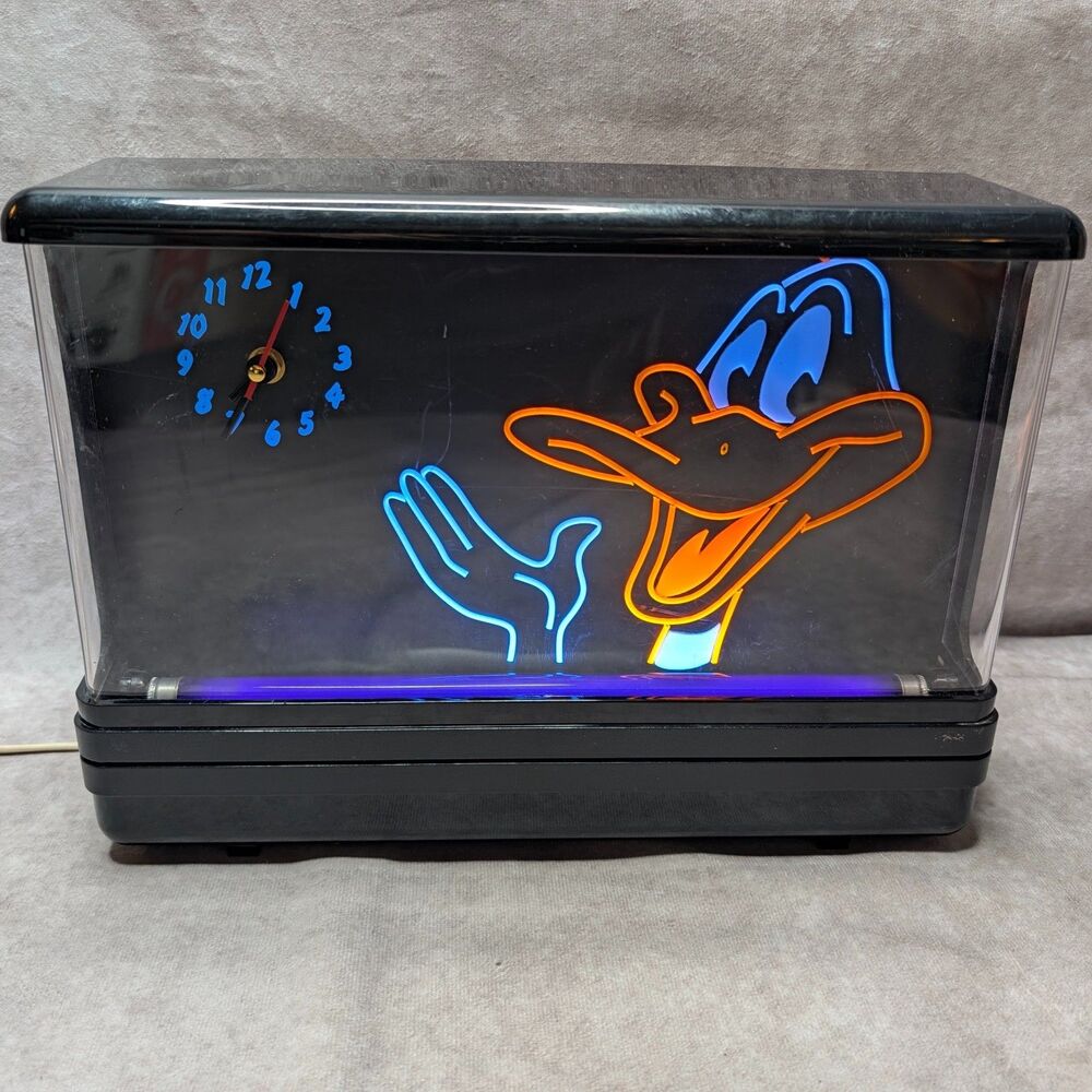 Vintage 1991 Daffy Duck Nuon Gemini Neon Blacklight Clock Warner Bros 14 Inch